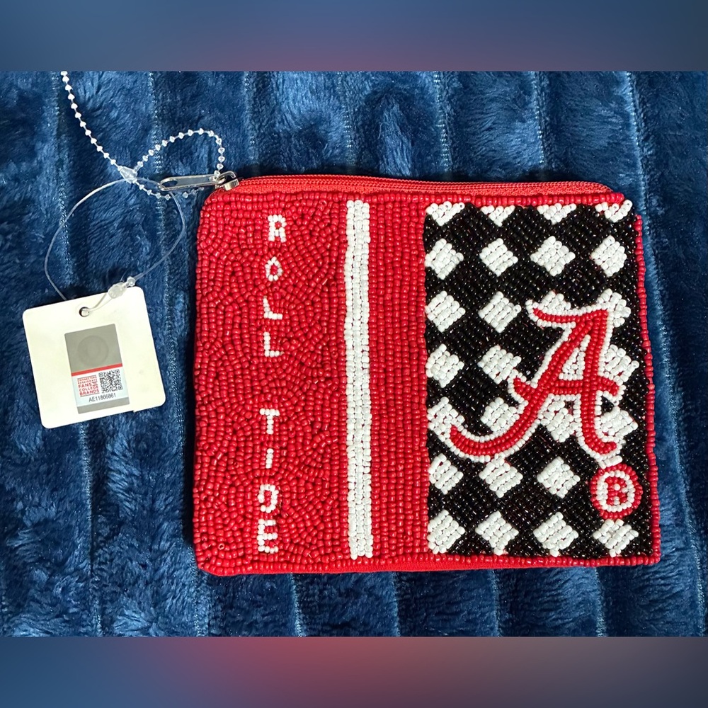 University of Alabama Coin Purse ROLL TIDE. Beaded. LA Chic Brand New with Tag